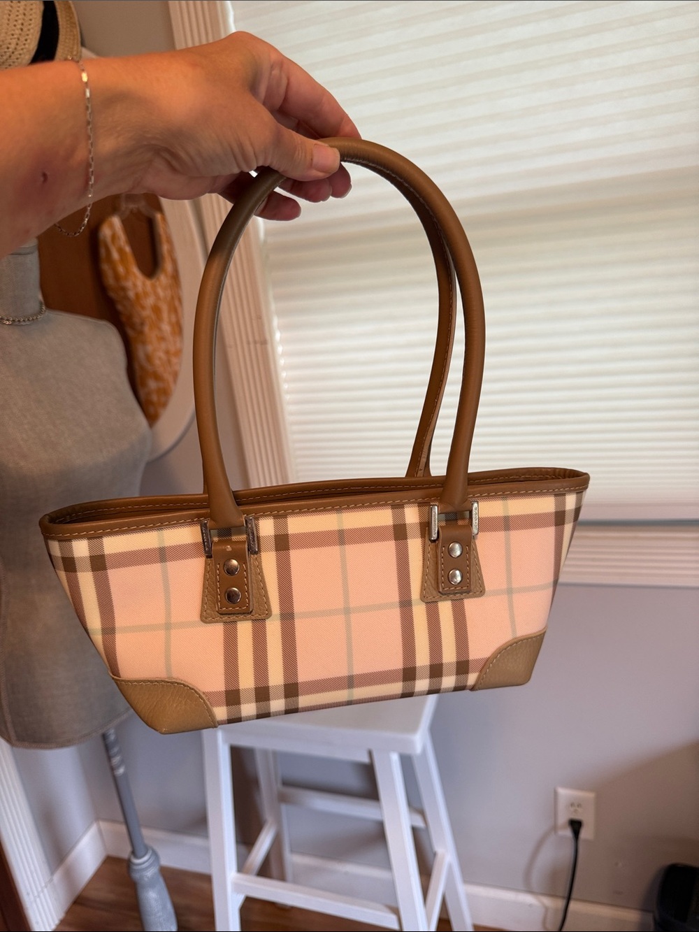 Burberry vintage triple compartment, baguette, shoulder bag, pink nova check